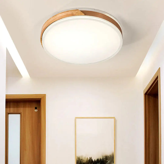 Modern Wood And Iron Ceiling Light Flush Mount In White/Gold - Warm White Indoor Fixture Gold / 12’