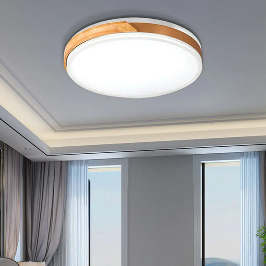 Modern Wood And Iron Ceiling Light Flush Mount In White/Gold - Warm White Indoor Fixture Gold /