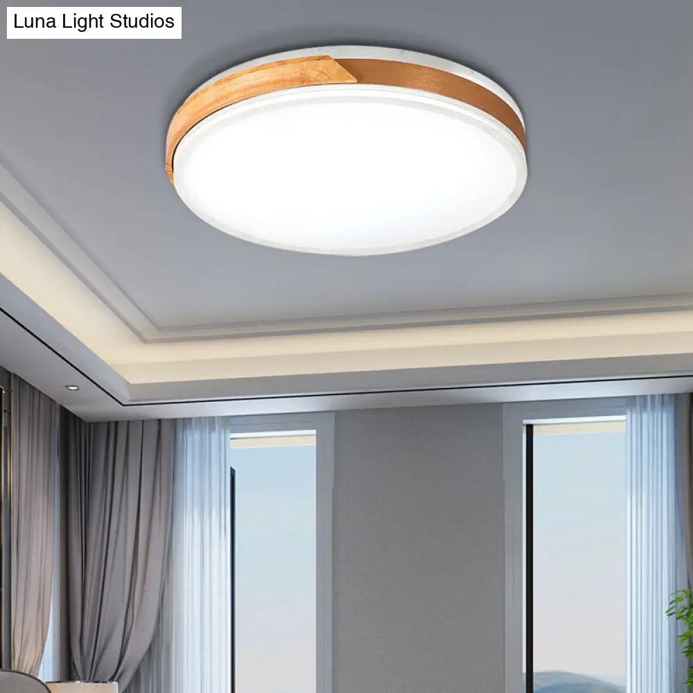 Modern Wood And Iron Ceiling Light Flush Mount In White/Gold - Warm White Indoor Fixture Gold / 19.5