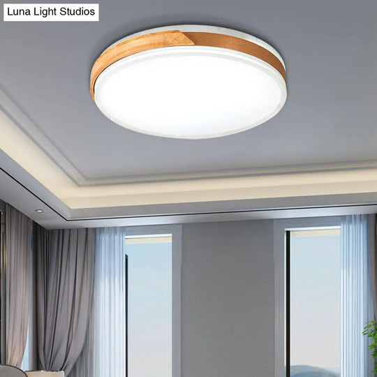 Modern Wood And Iron Ceiling Light Flush Mount In White/Gold - Warm White Indoor Fixture Gold / 19.5