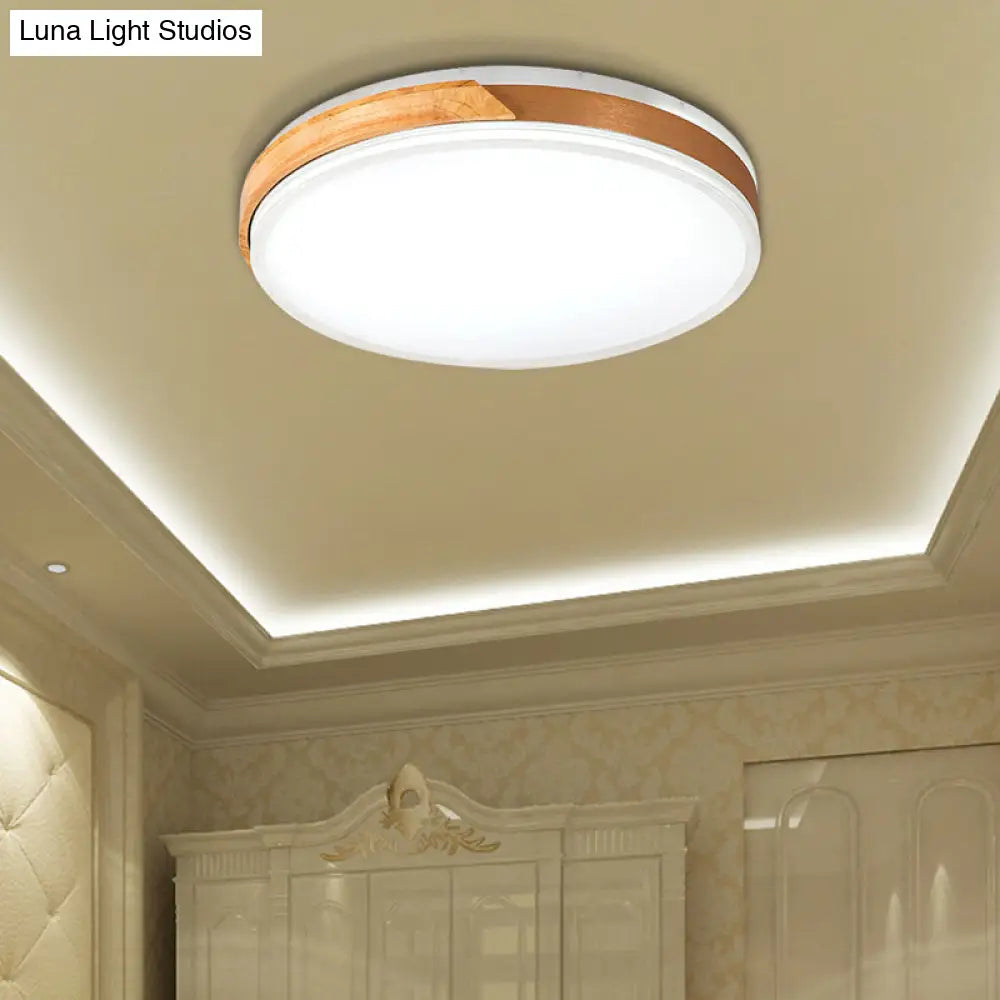 Modern Wood And Iron Ceiling Light Flush Mount In White/Gold - Warm White Indoor Fixture Gold / 16