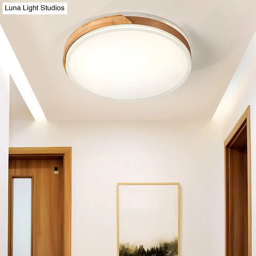 Modern Wood And Iron Ceiling Light Flush Mount In White/Gold - Warm White Indoor Fixture Gold / 12