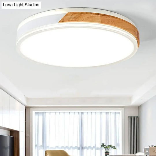 Modern Wood And Iron Ceiling Light Flush Mount In White/Gold - Warm White Indoor Fixture / 19.5