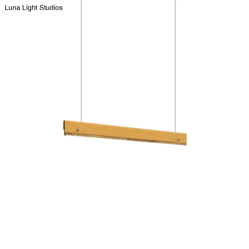 Modern Wood And Metal Pendant Light - Rectangle Shape 23.5/35.5/47 Wide 1 White/Pink/Yellow Colo(U)R