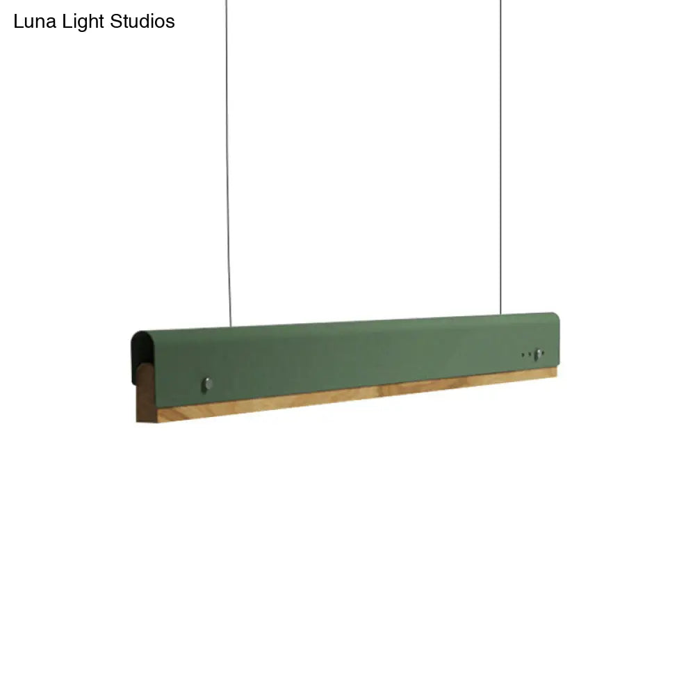 Modern Wood And Metal Pendant Light - Rectangle Shape 23.5/35.5/47 Wide 1 White/Pink/Yellow Colo(U)R