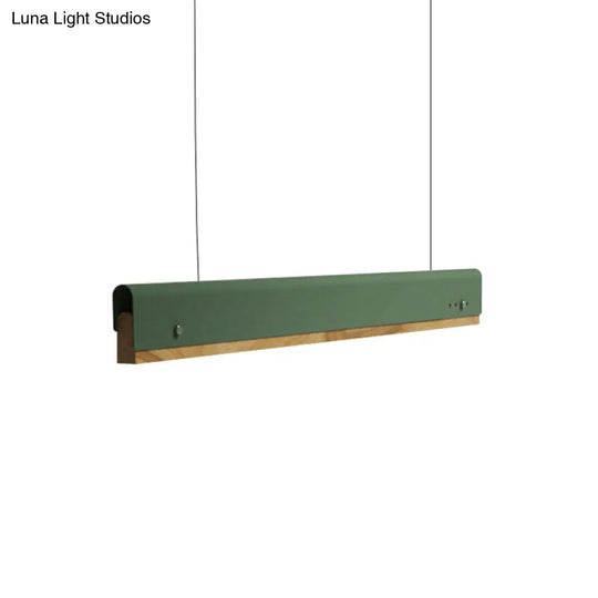 Modern Wood And Metal Pendant Light - Rectangle Shape 23.5/35.5/47 Wide 1 White/Pink/Yellow Colo(U)R