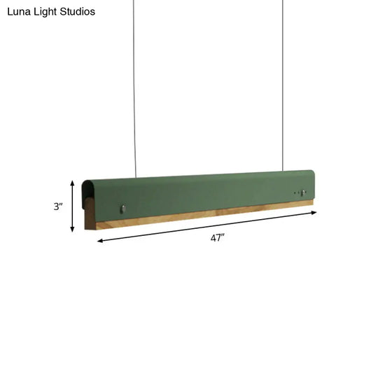 Modern Wood And Metal Pendant Light - Rectangle Shape 23.5/35.5/47 Wide 1 White/Pink/Yellow Colo(U)R