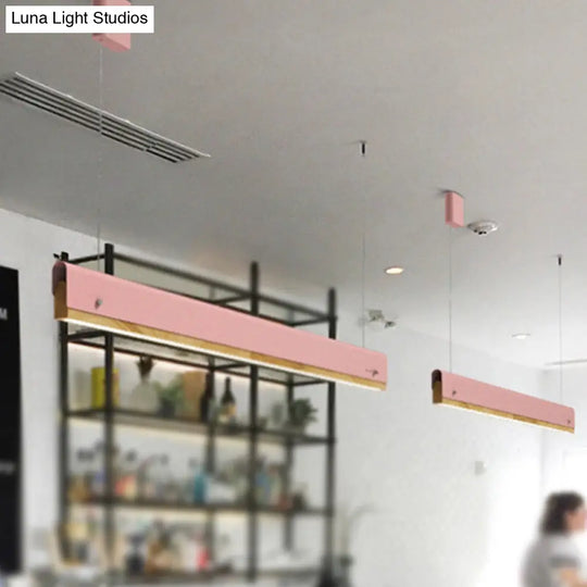 Modern Wood And Metal Pendant Light - Rectangle Shape 23.5/35.5/47 Wide 1 White/Pink/Yellow Colo(U)R