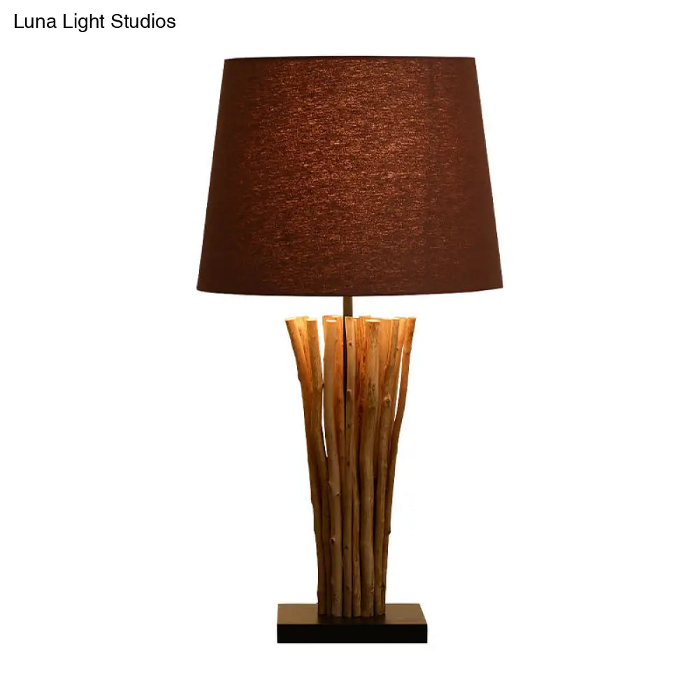 Modern Wood Bar Bedside Lamp With Fabric Shade - 1-Light Nightstand Light For Coffee Table