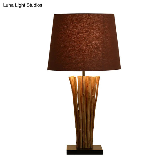 Modern Wood Bar Bedside Lamp With Fabric Shade - 1-Light Nightstand Light For Coffee Table