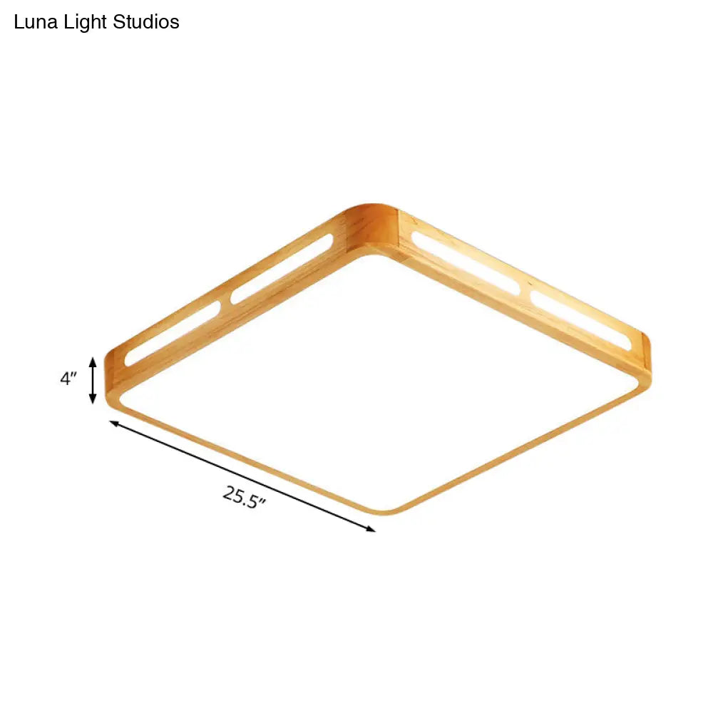 Modern Wood Beige Led Ceiling Light For Bedroom - Rectangle Flush Mount Lamp 12’/18’/21’/25.5’ Wide