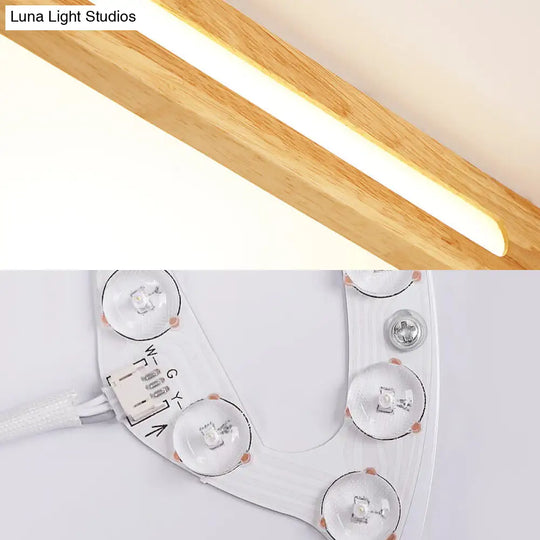 Modern Wood Beige Led Ceiling Light For Bedroom - Rectangle Flush Mount Lamp 12/18/21/25.5 Wide