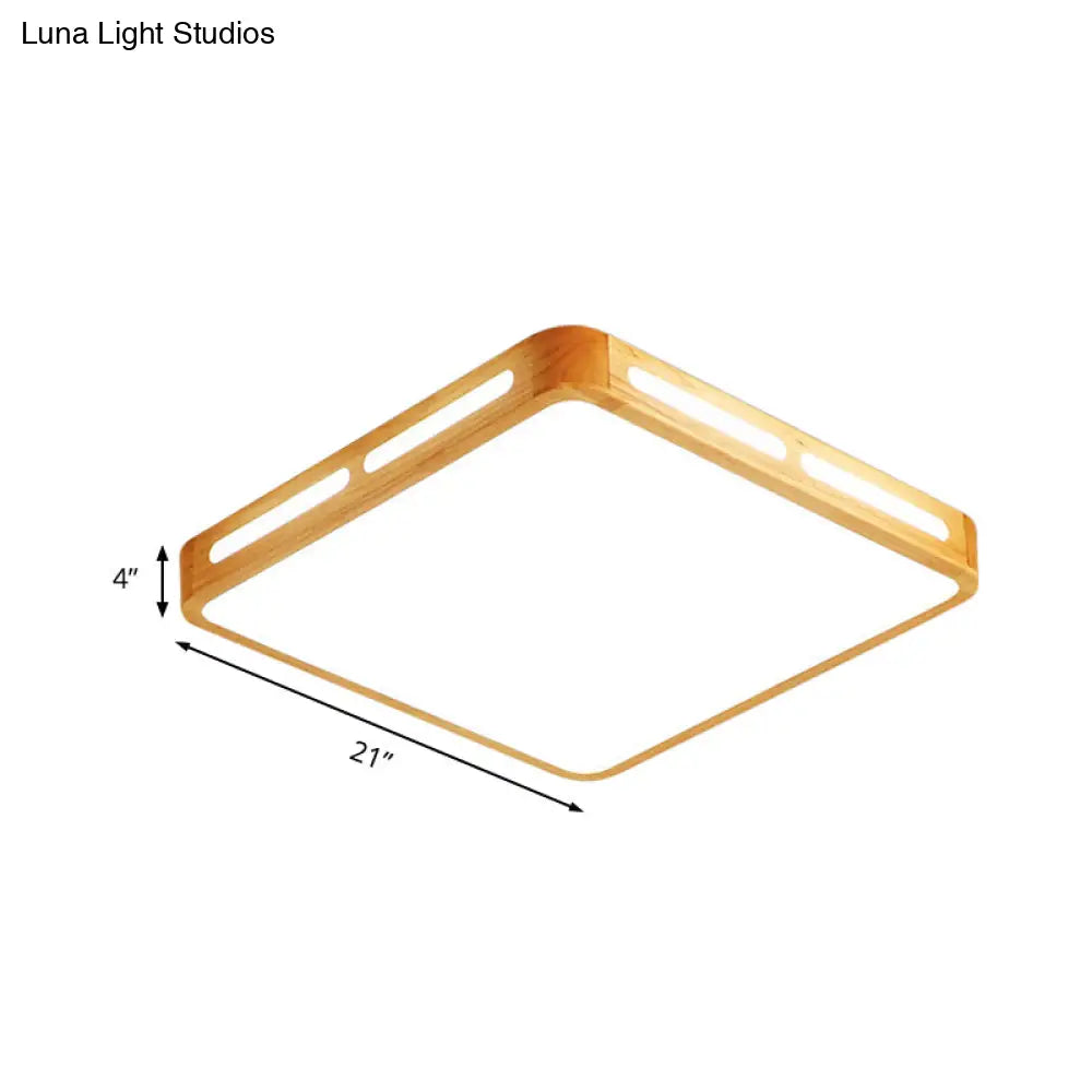Modern Wood Beige Led Ceiling Light For Bedroom - Rectangle Flush Mount Lamp 12’/18’/21’/25.5’ Wide