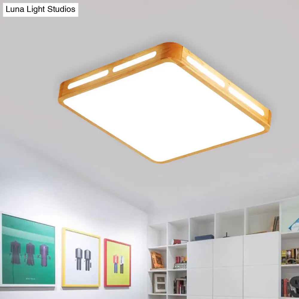 Modern Wood Beige Led Ceiling Light For Bedroom - Rectangle Flush Mount Lamp 12/18/21/25.5 Wide