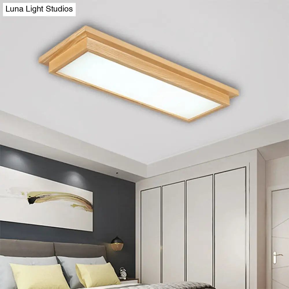 Modern Wood-Beige Led Ceiling Light With Acrylic Diffuser - 10/17 Wide