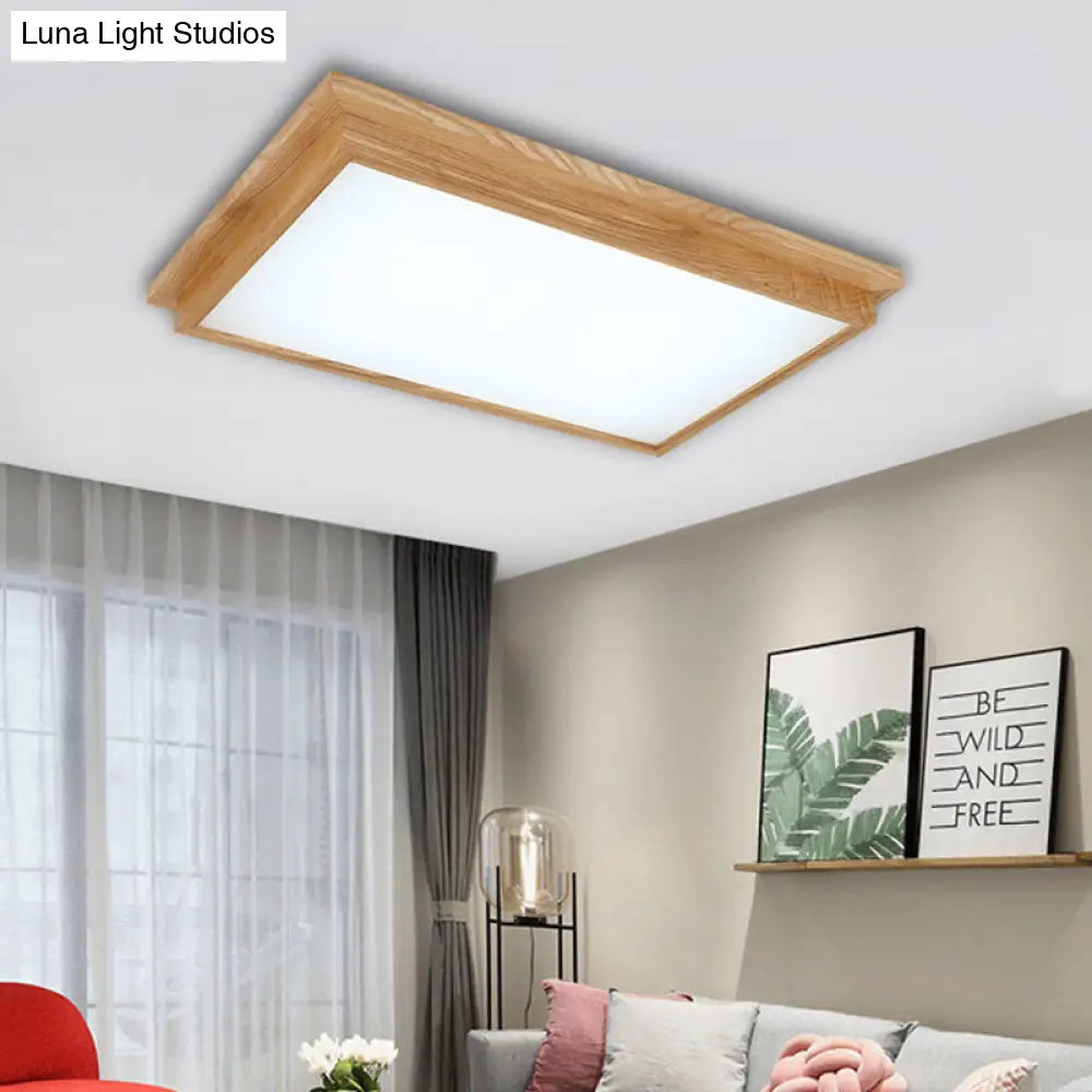 Modern Wood-Beige Led Ceiling Light With Acrylic Diffuser - 10/17 Wide Wood / 17 Natural