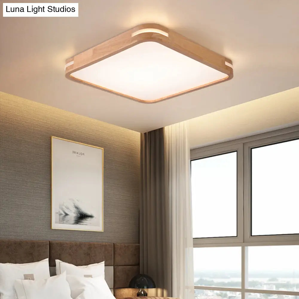 Modern Wood Beige Led Flush Mount Ceiling Light In White/Warm/Natural | Multiple Width Options