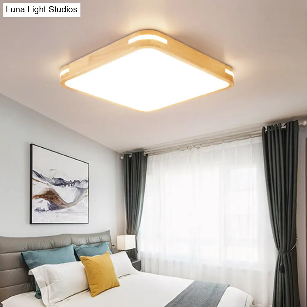 Modern Wood Beige Led Flush Mount Ceiling Light In White/Warm/Natural | Multiple Width Options