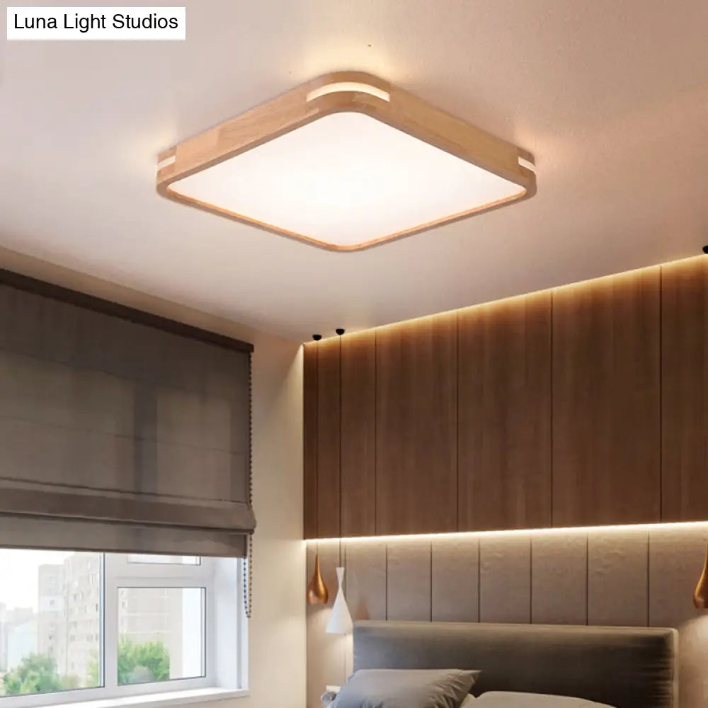 Modern Wood Beige Led Flush Mount Ceiling Light In White/Warm/Natural | Multiple Width Options