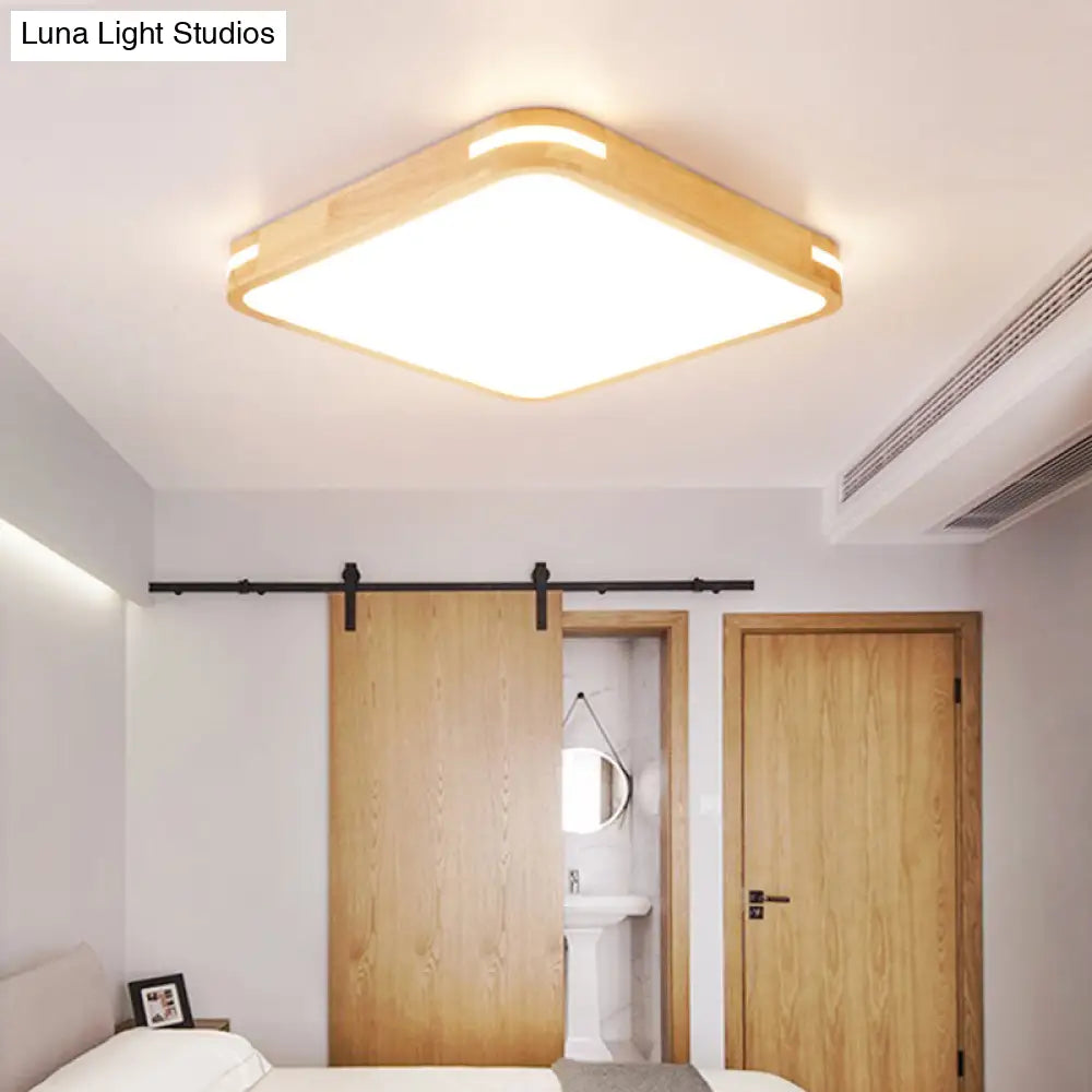 Modern Wood Beige Led Flush Mount Ceiling Light In White/Warm/Natural | Multiple Width Options