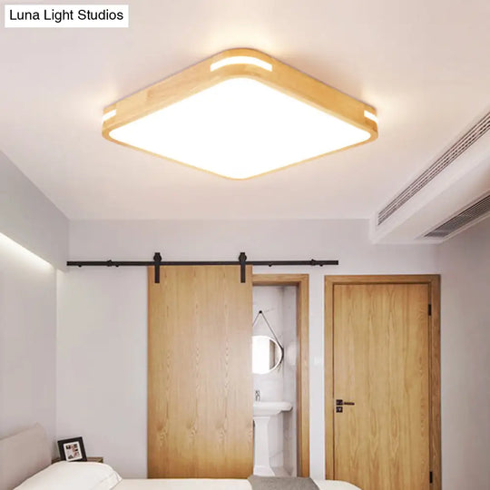 Modern Wood Beige Led Flush Mount Ceiling Light In White/Warm/Natural | Multiple Width Options