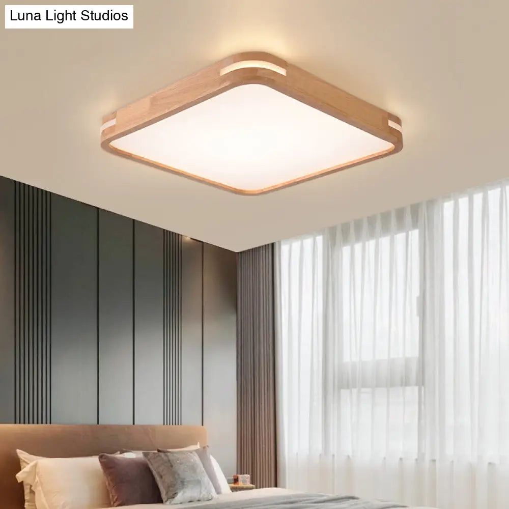 Modern Wood Beige Led Flush Mount Ceiling Light In White/Warm/Natural | Multiple Width Options / 12