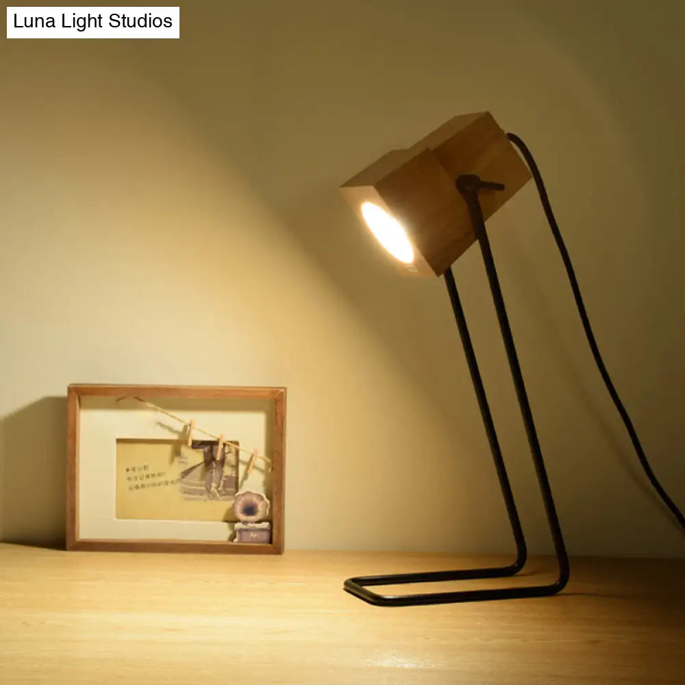 Modern Wood Bell Shape Task Lamp - Beige Reading Book Light With Black Slim Arm