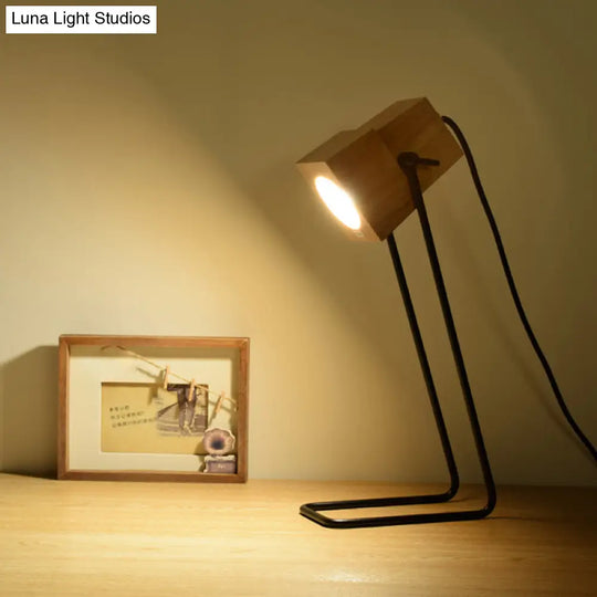 Modern Wood Bell Shape Task Lamp - Beige Reading Book Light With Black Slim Arm