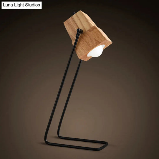 Modern Wood Bell Shape Task Lamp - Beige Reading Book Light With Black Slim Arm