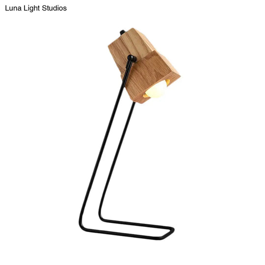 Modern Wood Bell Shape Task Lamp - Beige Reading Book Light With Black Slim Arm