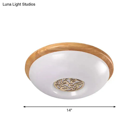 Modern Wood Bowl Ceiling Flush Mount Lighting | Led Acrylic Flushmount With Swirl Floral Carve