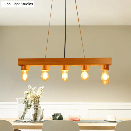 Modern Wood Bubble Hanging Ceiling Light With 5 Beige Heads Ideal For Dining Room