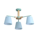 Modern Wood Ceiling Pendant With Tapered Fabric Shade - Available 3/6 Heads For Living Room