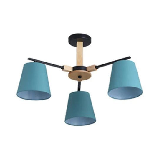 Modern Wood Ceiling Pendant With Tapered Fabric Shade - Available 3/6 Heads For Living Room