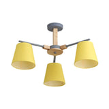 Modern Wood Ceiling Pendant With Tapered Fabric Shade - Available 3/6 Heads For Living Room