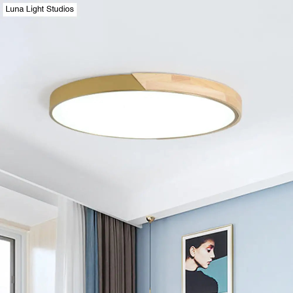 Modern Wood Circle Flushmount Led Ceiling Light In 3 Temperatures 11-19 Diameter / 11 Natural