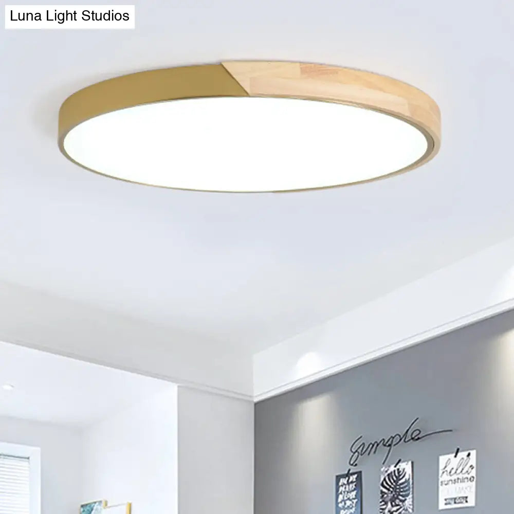 Modern Wood Circle Flushmount Led Ceiling Light In 3 Temperatures 11 - 19’ Diameter