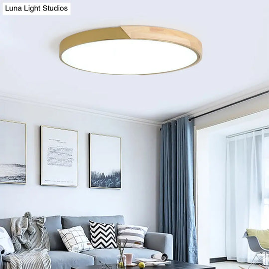 Modern Wood Circle Flushmount Led Ceiling Light In 3 Temperatures 11-19 Diameter