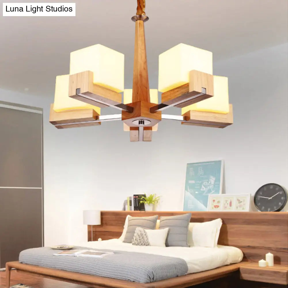 Contemporary Wood Cube Acrylic Chandelier - Radial Hanging Light Fixture (3/5/8 Bulbs) For Bedroom 5
