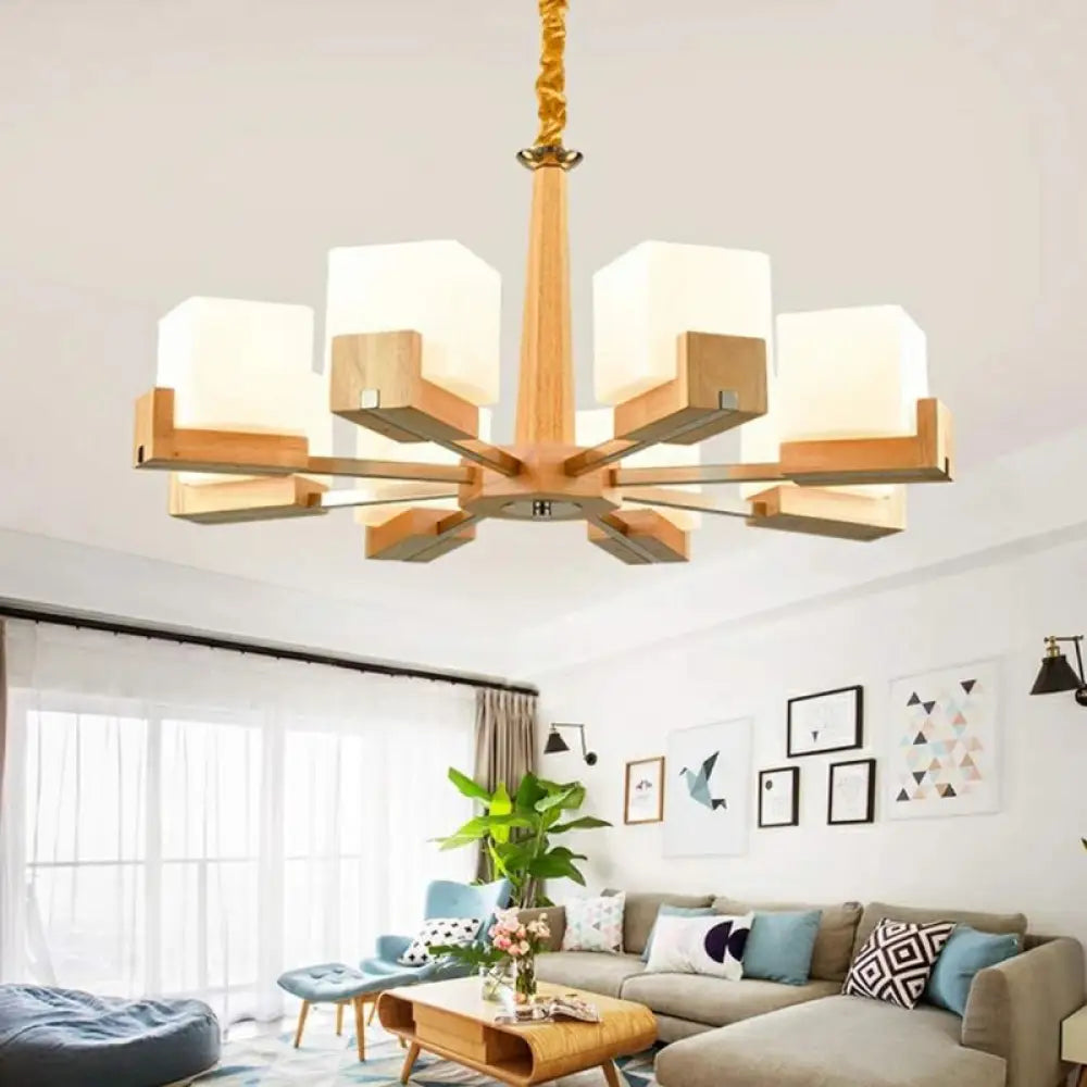 Modern Wood Cube Chandelier With Multiple Bulbs For Bedroom 8 /