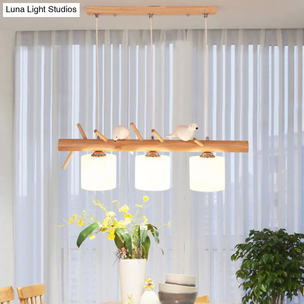 Modern Wood Cylinder Hanging Island Light In Beige - Stylish Lighting Fixture