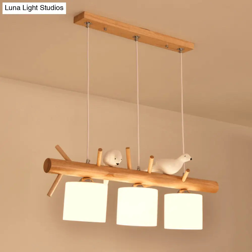 Modern Wood Cylinder Hanging Island Light In Beige - Stylish Lighting Fixture