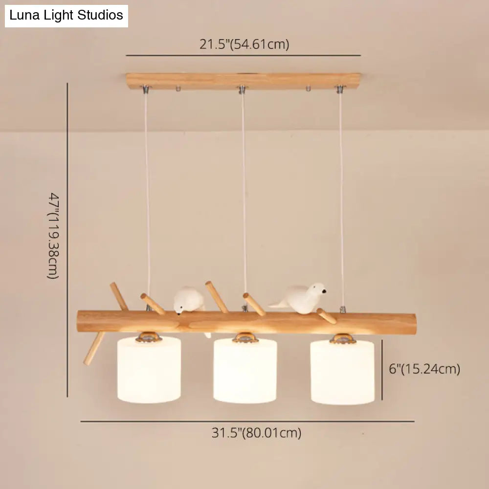 Modern Wood Cylinder Hanging Island Light In Beige - Stylish Lighting Fixture