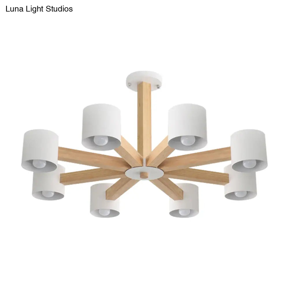 Modern Wood Cylindrical Kids Bedroom Pendant Light With Shade - Ceiling Chandelier