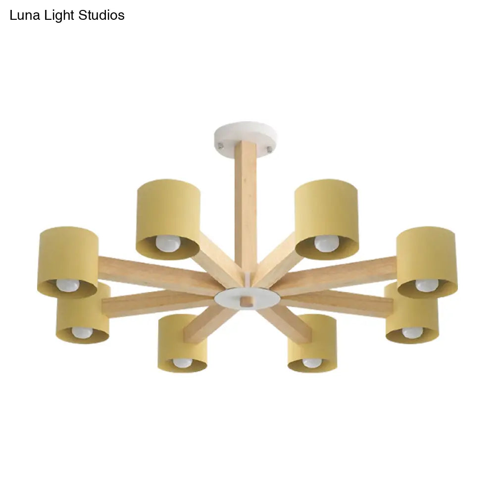 Modern Wood Cylindrical Kids Bedroom Pendant Light With Shade - Ceiling Chandelier