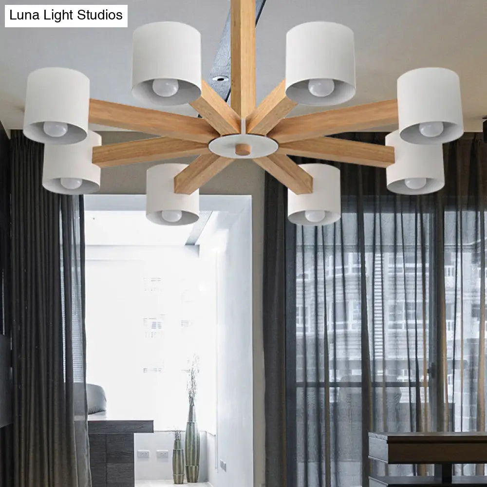 Modern Wood Cylindrical Kids Bedroom Pendant Light With Shade - Ceiling Chandelier