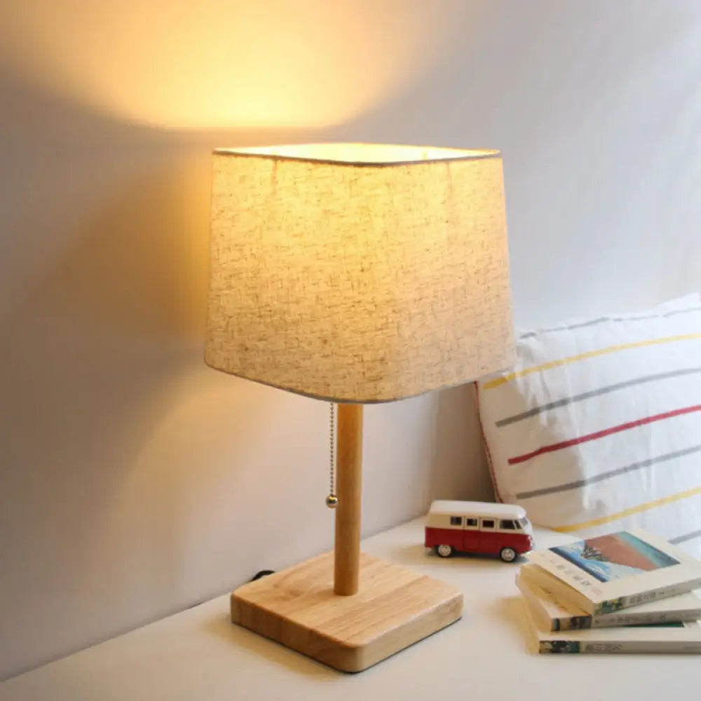 Modern Wood Desk Lamp With Fabric Shade - Ideal For Reading And Studying