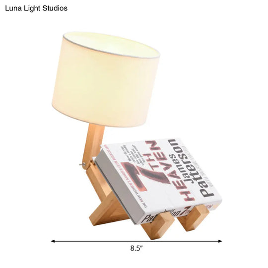 Modern Wood Desk Lamp With Robot Design And Adjustable Cylinder Shade In White For Bedside Or Use