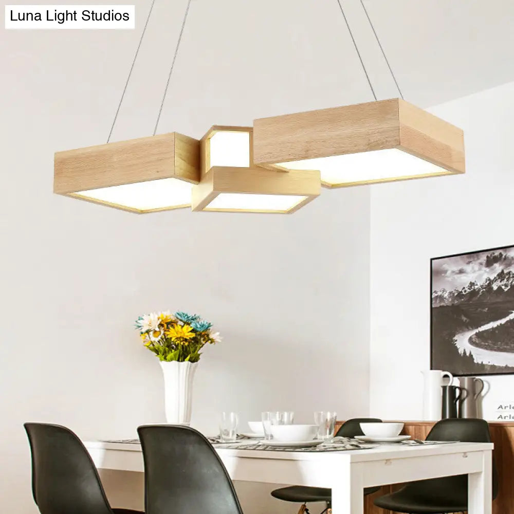 Modern Wood Dining Table Pendant Light With Symmetric Acrylic Shade - Led Hanging Fixture In 24.5/29