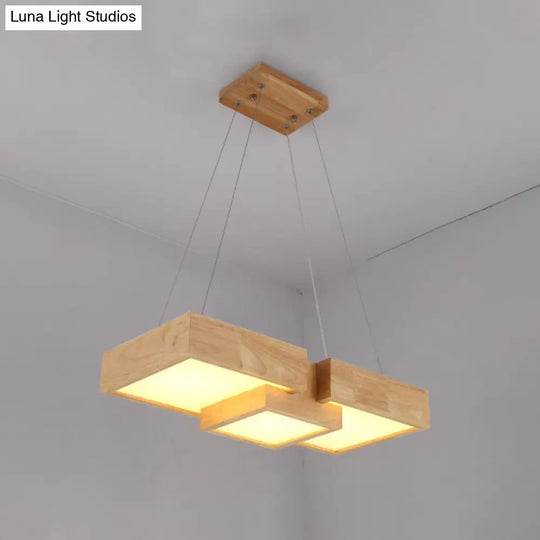 Modern Wood Dining Table Pendant Light With Symmetric Acrylic Shade - Led Hanging Fixture In 24.5/29
